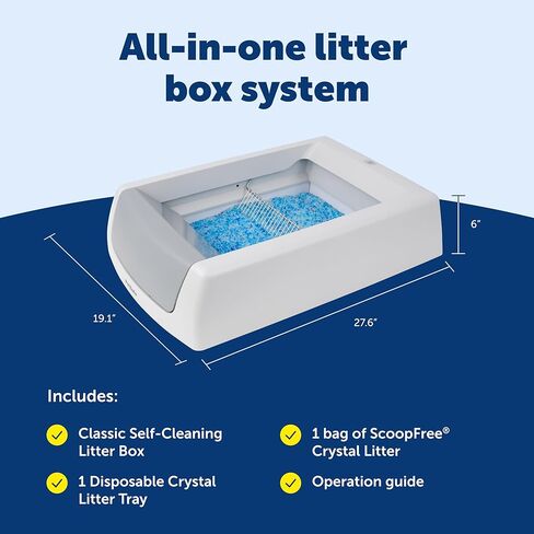 PetSafe ScoopFree Crystal Classic نظام صندوق فضلات القطط ذاتي التنظيف صندوق فضلات القطط التلقائي - تحكم متقدم في الرائحة يتضمن صينية فضلات كريستالية يمكن التخلص منها حتى 30 يومًا من التنظيف بدون استخدام اليدين in Saudi Arabia