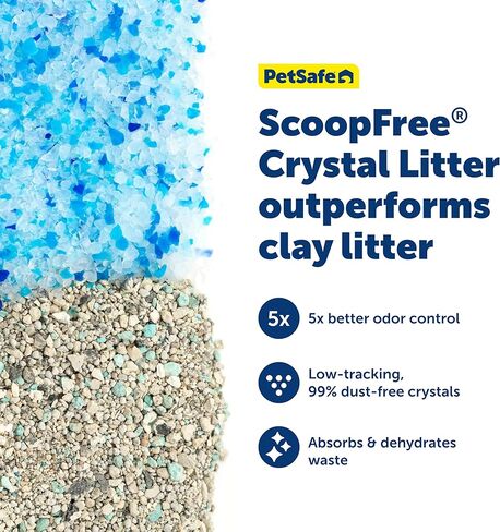 PetSafe ScoopFree Crystal Classic نظام صندوق فضلات القطط ذاتي التنظيف صندوق فضلات القطط التلقائي - تحكم متقدم في الرائحة يتضمن صينية فضلات كريستالية يمكن التخلص منها حتى 30 يومًا من التنظيف بدون استخدام اليدين in Saudi Arabia