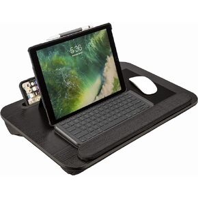 Prestige Import Group Portable Lap Desk with Built-in Mouse Pad, Wrist Pad, Tablet Holder, Cushioned Bottom in Black Oak - Fits up to 17" Laptops