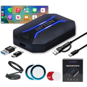 JAYZEN Wireless CarPlay Adapter - 2024 Upgraded 5.8 GHz Plug & Play Wireless Adapter for Apple CarPlay - Bluetooth Dongle for Cars 2015+/iOS 10+ w/Bonus Mag-Safe Compatible Phone Mount - NO Android