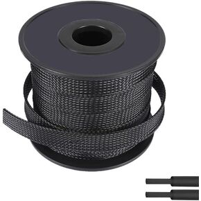 PET Expandable Braided Sleeving Wire Loom 1/2 Inch Cable Wrap Cable Sleeve Wire Protector Sleeve Tubing 25Feet, Blue&Black