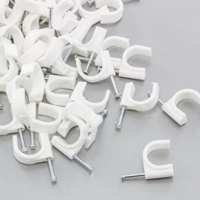 100 Round 1/2 Inches (12 mm) Cable Wire Clips Cable Management Cord Tie Holder Coaxial Nail in Clamps Tacks