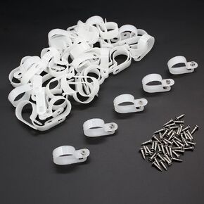 50Pcs 1 Inch R-Type Cable Clip, P-Style Mounting Clips, Nylon Cable Clip Wire Clamp, Rope Light Screw Mounting Fastener Clips with Pan Head Phillips Screws for Cable Management(Black)