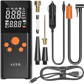 AEER Tire Inflator Portable Air Compressor Air Pump for Car Tires (150 PSI) - Cordless Bike Pump with Tire Pressure Gauge and Motorcycle Tire Inflator with Auto-Shutoff Function