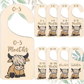 JarThenaAMCS 8Pcs Highland Cow Baby Closet Dividers Cute Farm Cow Hanging Baby Closet Organizer Double-Sided Wardrobe Organizer from Newborn to 24 Months for Baby Shower Birthday