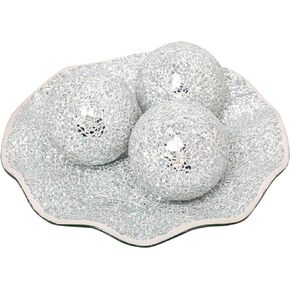 VCUTEKA Decorative Balls and Glass Bowl, 4 Inch Mosaic Sphere Balls Centerpiece Balls for Coffee Table, Home Decor, Wedding Party Decor, Blue