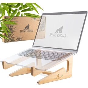 Bamboo Laptop Stand, Adjustable, Universal Holder for 10-15" Laptops, Ergonomic, Compatible with Smartphones, Tablets, Natural Water Resistant