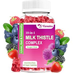 Milk Thistle Gummies 1500mg, 10-in-1 Herbal Formula for Liver Cleanse Detox & Repair with Dandelion Root, Turmeric, Artichoke - Optimal Liver Function and Digestive Health - Mixed Berry Flavor