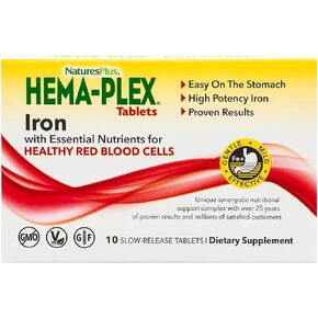 NaturesPlus Hema-Plex Iron - 10 Slow-Release Tablets - 85 mg High-Potency Iron - Essential Vitamins & Minerals for Healthy Red Blood Cells - Non-GMO, Vegetarian, Gluten Free - 10 Servings