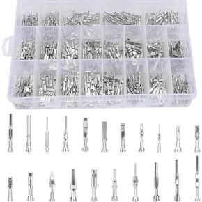 Linknestyle 420PCS Conctor Pins Terminal Kit, 21 Types Automotive Car Electrical Wire Terminal 1/1.5/1.8/2.2/2.8/3.5mm Non-insulated Plug Male Female Crimp Seals Wire Connectors w/18pin Extractor Tool