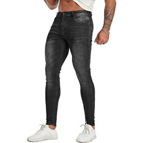 FIILIMER Men's Super Skinny Stretch Tapered Leg Slim Fit Ripped Distressed Jeans