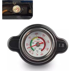 Fogfar 1 PC 1.8 Car High-Pressure Radiator Cap with Temperature Gauge, Durable Metal Automotive Modified Fuel Tank Cap, Universal Vehicle Radiator Cap Accessories for Motorcycle Truck SUV (Black)
