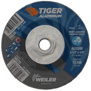 Weiler 58225 4-1/2 x 1/4 Tiger Aluminum Type 27 Grinding Wheel ALU24R 7/8 A.H (Pack of 10)