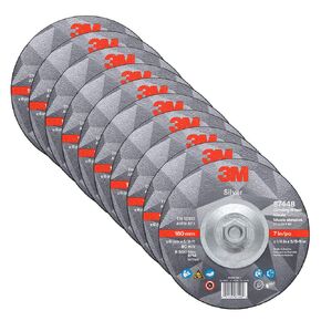 3M Silver Grinding Wheel, Depressed Center – Quick Change for Right Angle Grinders – 7" diam. x 1/4" Thick x 5/8-11" Thread – Type 27 – 87448 – Pack of 10