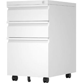 SUXXAN 3 Drawer Mobile File Cabinet with Lock, Under Desk Metal Filing Cabinet for Office,Home,Vertical Cabinet Legal/Letter Size, Fully Assembled (White)…