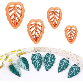 Puocaon Alocasia Polymer Clay Cutters - 4 Pcs Embossing Clay Cutters for Polymer Clay Earrings, Leaves Clay Cutters, Unique Leaves Clay Cutters for Polymer Clay Earrings Jewelry, 3D Print Clay Cutters
