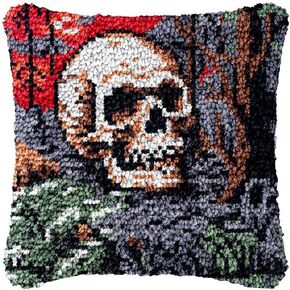 Skull & Forest Latch Hook Pillowcase Kits for Adults and Starter DIY Cushion Cross Stitch Latch Hook Rug Kits with Preprinted Canvas Crochet Yarn Kits Needlework Crafts 17'' X 17''