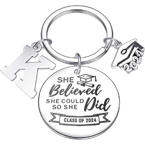 GIFT4U Graduation Gifts for Her 2024-14K Whited Gold Plated Initial Keychain High School College Graduation Gifts for Her
