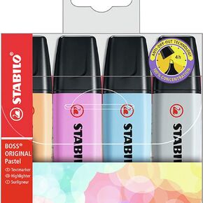 STABILO BOSS Original Pastel Highlighter Pens Highlighter Markers - Full Range Set of 6 in Wallet
