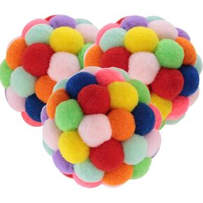 Smokey's Stash Cat Toy Plush Pom Cat Balls with Bells Inside, Colorful and Fuzzy Cat Toys for Indoor Cats and Kittens (3 Pack All 2.3 inch Medium Balls)