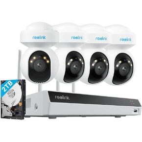 REOLINK 4K PTZ Wi-Fi 6 Security Camera System, 4pcs WiFi Cameras Outdoor with 10X Digital Zoom, Motion Track, Smart Detection, Color Night Vision,12CH Wi-Fi NVR with 2TB HDD, RLK12-800WPT4