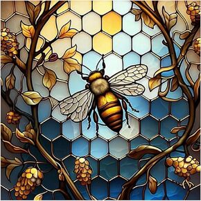 DIYDECORFUN 5D Diamond Painting Kits for Adults,Honey Bee Diamond Art Stained Glass Kits for Beginner DIY Diamond Dots Bead Art, Full Round Diamond Painting Gem Art Wall Decor 12x12 Inch