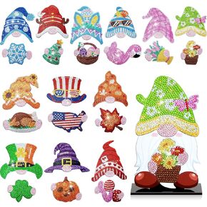 Menkxi 24 Pcs Magnetic Diamond Painting Gnome Diamond Art Interchangeable Stand Decor DIY Holiday Seasonal Tiered Tray Decoration with Magnet Pieces Detachable for Office Home Christmas Decorations