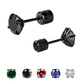 Titanium Screw Back Surgical Stainless Steel Stud Earrings for Women Men,Hypoallergenic Cubic Zirconia Studs Double Side Earrings Piercing Sleeper Sensitive Studs(6mm, Black)