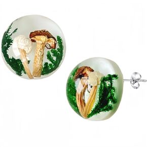 Unique Mushroom Forest Earrings Studs, Pressed Flower Earrings, Cute Resin Terrarium Moss Earrings Necklace Jewelry Set for Women Girls, Stainless Steel Hypoallergenic, Gift for Her Nature Lovers