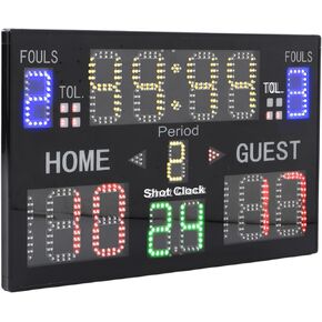 Focket Digital Scoreboard, 15 Digit LED Display Tabletop Score Keeper with Indicators, Timer Mode, Built in Speaker, DC 5V Electronic Basketball Scoreboard for Indoor Outdoor Games