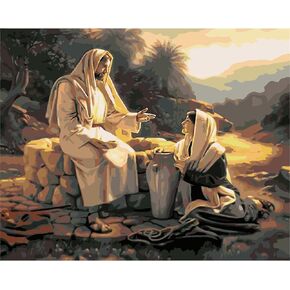 YSCOLOR Paint by Number DIY Oil Painting Paint by Numbers Kits for Adults Beginner Canvas Acrylic Arts Craft for Home Wall Decor Drawing Jesus and The Woman 16X20inch
