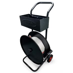 IDL Packaging CA-248 Strapping Cart & Dispenser for Woven Cord Strapping Coils with 6" x 3" Core - Durable Steel Tube Frame and Rubber Wheels - Spacious Built-in Tray for Cutter, Buckles, and Gloves