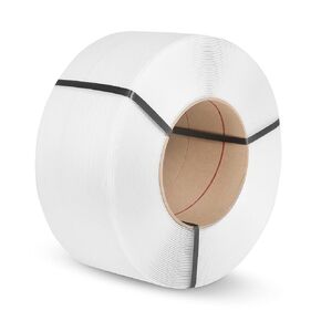 OhLectric Polypropylene Packing Strap - Machine Grade Poly Strapping Roll with Core Size of 8" x 8" - 12900 Ft Long with ⅜ Inches Width and 0.22 Inches Thick - 300 lbs Break Strength, White - OL-46849