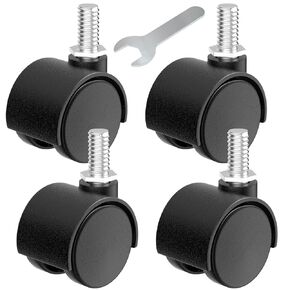 1.5 Inch Plastic Casters Set of 4, M8 Stem Nylon Furniture Wheel Replacement, Threaded Stem Swivel Cart Wheels, Workbench Small Casters (Black)