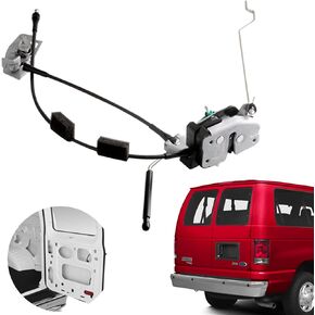 مجموعة مزلاج الباب unikpas مع كابل وقضيب متوافق مع Ford E150 E250 E350 Van 1992-2019 الجانب الأيمن الخلفي استبدال مزلاج قفل الباب المحرك AC2Z15431A02A 6C2Z-15431A02-AA فضي