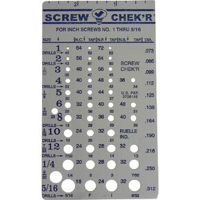 Ruelle Screw Chek’r SAE/ Inch Screw Thread Size Gauge (No. 1 to 5/16) 1/8 Inch Heavy Gauge Steel Screw Checker, Made in USA