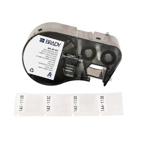 Brady Authentic (M4-49-427) Self-Laminating Vinyl Wrap Around Labels 1" H x 1" W Black on White, Clear, 260 Labels. for use with The BMP41, BMP51, and M511 Label Printers