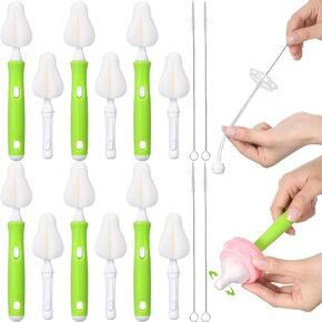 Willinglong 22 Pcs Sponge Bottle Nipple Brushes Set Including 12 Pcs Baby Bottle Sponge Brush Heads 6 Interchangeable Nipple Cleaner Handles and 4 Long Straw Brushes for Washing Baby Bottles