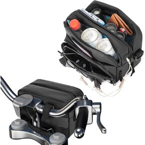 HODRANT Double-layer Motorcycle Handlebar Bag, Waterproof Bicycle Handlebar Bag with USB Charge Hole & Shoulder Strap, Motorbike Storage Accessory Pouch for Cruiser Softail Dyna Sportsters, Bag Only