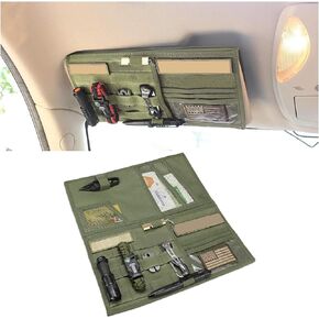 Tactical Molle Car Sun Visor Organizer, Large Molle Visor Panel Storage Pouch Holder, Tactical Gear Truck Storage Shelf, 600D Car Sunshade Storage Bag for Large Vehicle (Black)