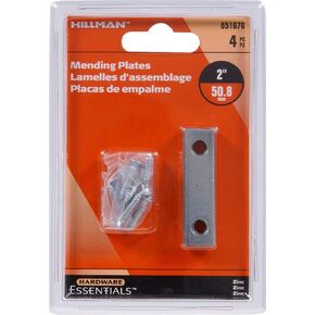 Hardware Essentials 851676 Mending Plates Zinc 2" x 1/2" - 4 Pack