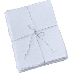 300 GSM / 25 Sheets - Handmade Deckle Edge Blank Drawing Watercolor Paper - Mixed Media Loose Leaf Paper - Cotton Rag Handmade Paper for Artists/Invitations/Crafts (7 inches X 5 inches, White) in Kuwait