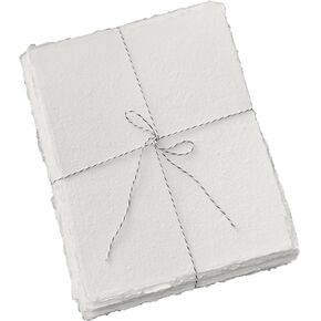 300 GSM / 25 Sheets - Handmade Deckle Edge Blank Drawing Watercolor Paper - Mixed Media Loose Leaf Paper - Cotton Rag Handmade Paper for Artists/Invitations/Crafts (7 inches X 5 inches, White)