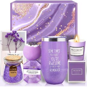 Mothers Day Gifts - Spa Gift Basket & Tumbler Set - Perfect Mothers Day, Birthday, Christmas, Valentines Day Gifts for Her - Women, Wife, Girlfriend, Friends, Sister, Mom (Purple)