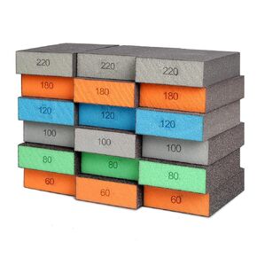 MOJUCRAFT 18 Pack Sanding Sponge, Washable and Reusable Sanding Block for Wood Drywall Metal Glasses Coarse/Medium/Fine/Superfine in 60/80/100/120/180/220 Grit Sandpaper Block Sand Paper Brick