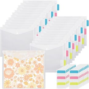 WOPPLXY 50 Pcs Scrapbook Paper Storage with Buckle Design, 12 x 12 Inch Clear Scrapbook Paper Organizer with 60 Pcs Sticky Index Tabs for Holding Scrapbook Paper, Vinyl Paper, Photos, Clear, Cardstock