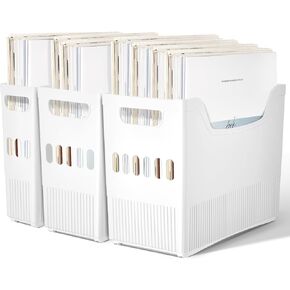 Juexica 3 Pieces 12 x 12 Scrapbook Paper Storage with Wheels Paper Storage Organizer Plastic Paper Storage Boxes White Storage Bins for Holding Scrapbook Papers, Vinyl Sheets, Cardstocks Organization