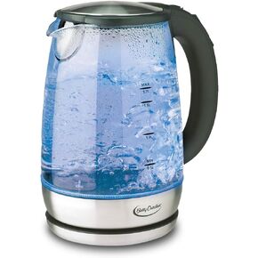 Betty Crocker Electric Tea Kettle, Glass with Temperature Control, Stainless Steel Body and LED Display, 1.7 Liters
