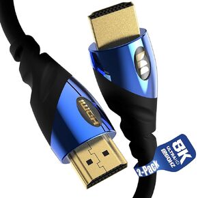 كابل Monster 8Ft فائق السرعة Cobalt 2.1 HDMI الإلكتروني - 48 جيجابت في الثانية مع eARC، 8K عند 60 هرتز للحصول على جودة صوت فيديو فائقة لأجهزة Playstation PS5 وXbox Series X وRoku وApple والتلفزيون الذكي