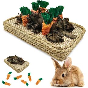 Hamiledyi Pet Fun Bunny Chew Toy Rattan Grass Scratcher Rabbit Enrichment Toy Climbing Play Carrot Digging Toys for Bunnies Rabbits Guinea Pigs Parrots Ferret Hedgehog Squirrel and Other Rodents